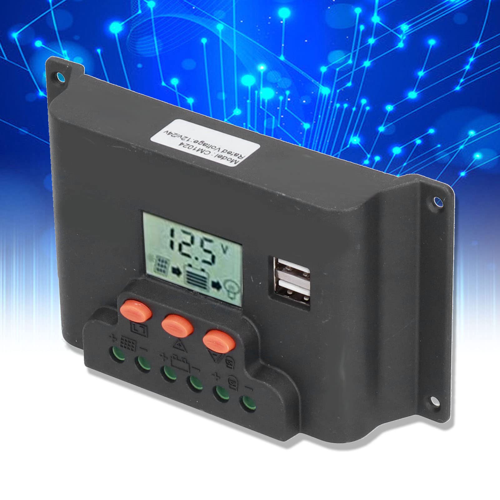 12V 24V LCD Solar Charge Controller - Adjustable PWM with Overload & Short Circuit Protection for Solar Panels, RV, Marine, Off-Grid Systems - Perfect for Home, Industrial & Outdoor Use