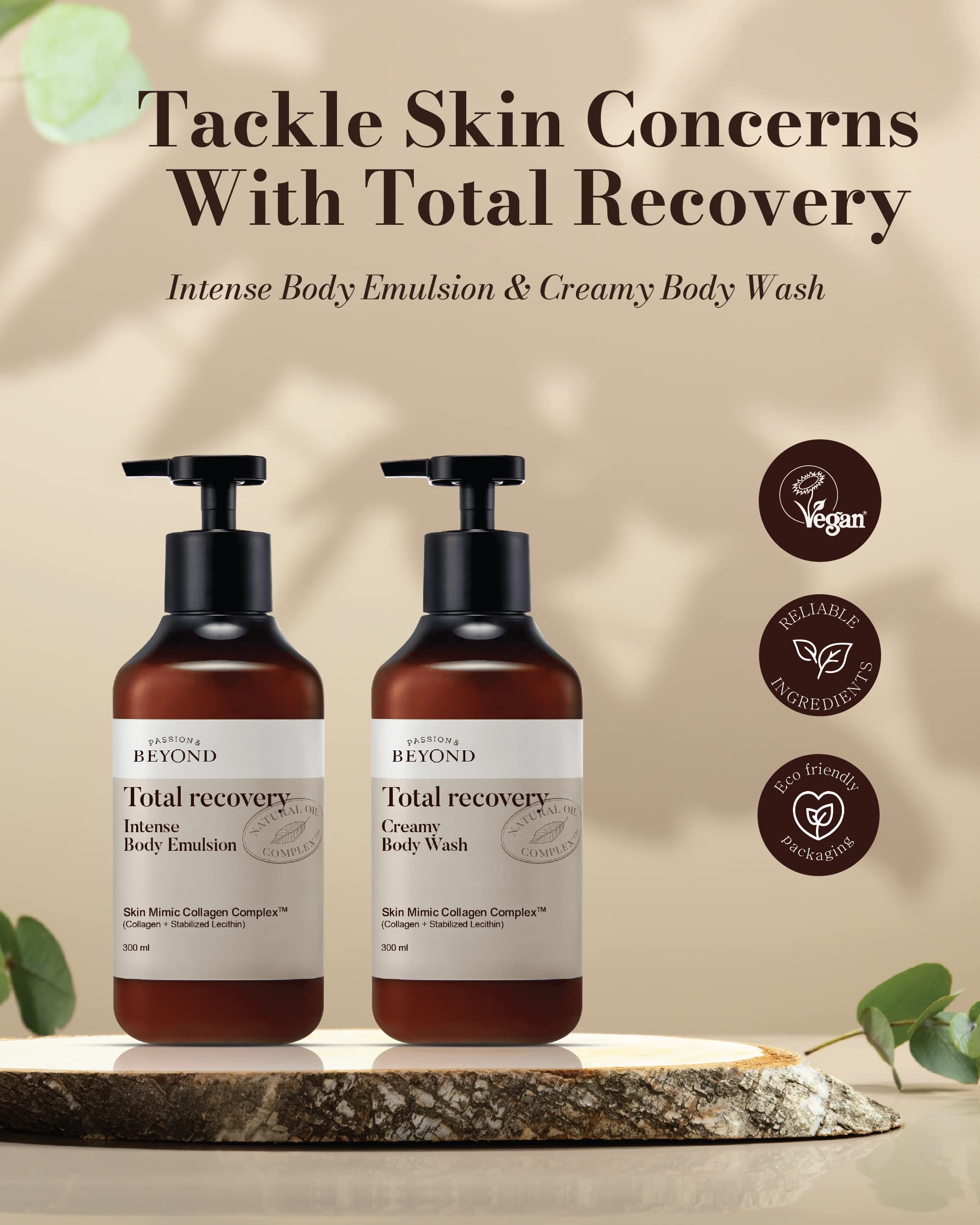 BEYOND Total Recovery Body Care Set - Moisturizing Creamy Wash & Lotion for Dry Skin, Apple Blossom Scent (300ml+60ml) | Korean Skincare for Daily Hydration & Relaxation | Perfect for Shower & Nighttime Routine