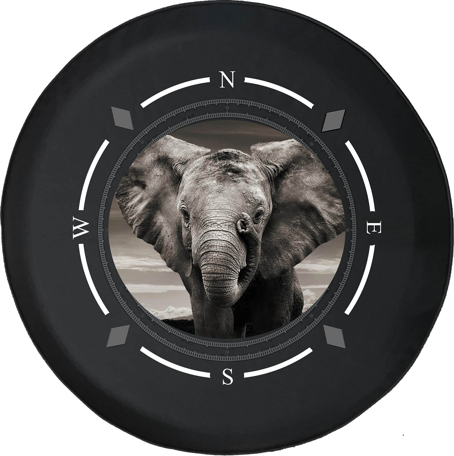Premium American Unlimited Spare Tire Cover - Compass Grey Elephant Design | Heavy-Duty SUV, Trailer & RV Wheel Protector | Waterproof & UV-Resistant for All-Weather Protection | Perfect for Off-Road Adventures & Camping Trips