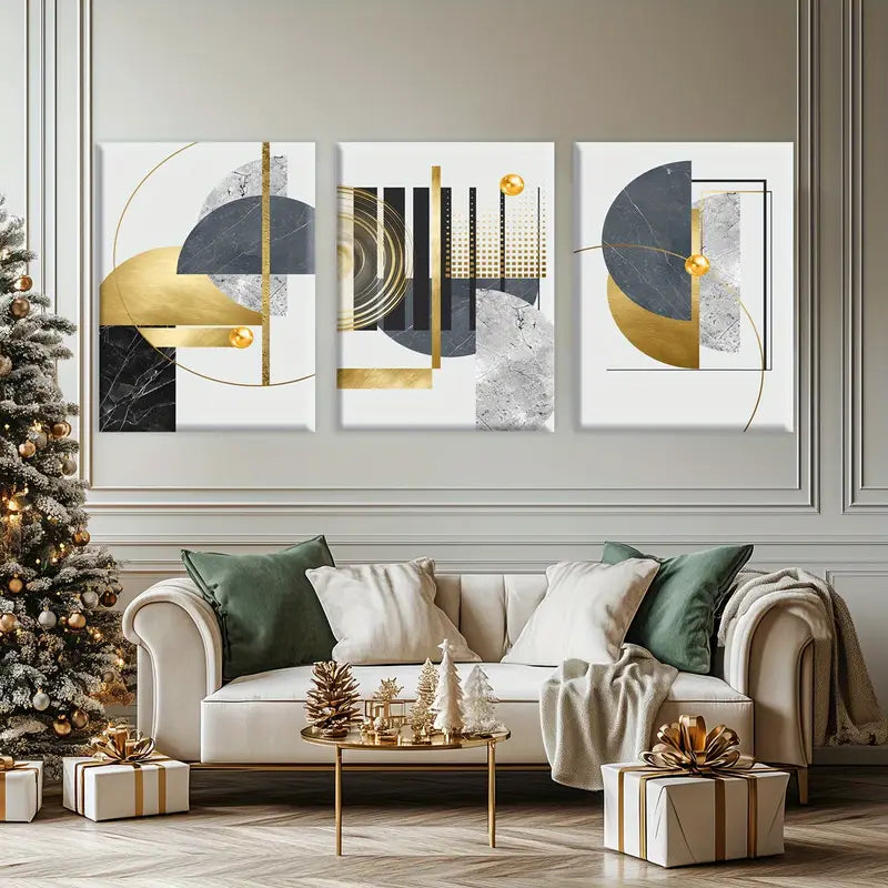 3-Piece Abstract Gold Metal Wall Art - Ready to Hang Modern Home Decor for Living Room, Bedroom & Office