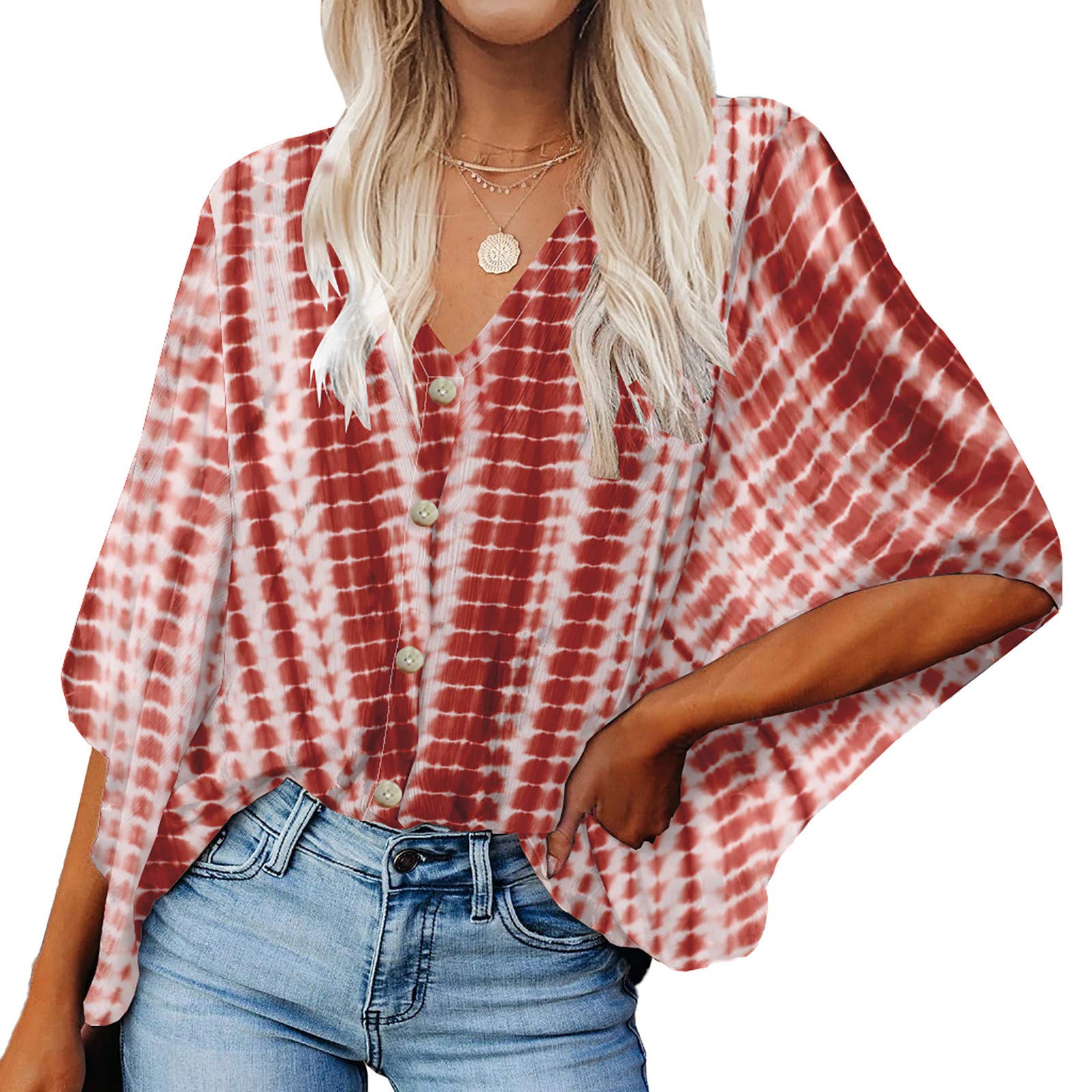Women's Batwing Sleeve V-Neck Casual T-Shirt - Long Sleeve Blouse Top for Summer | Perfect for Office, Date Night & Weekend Outings