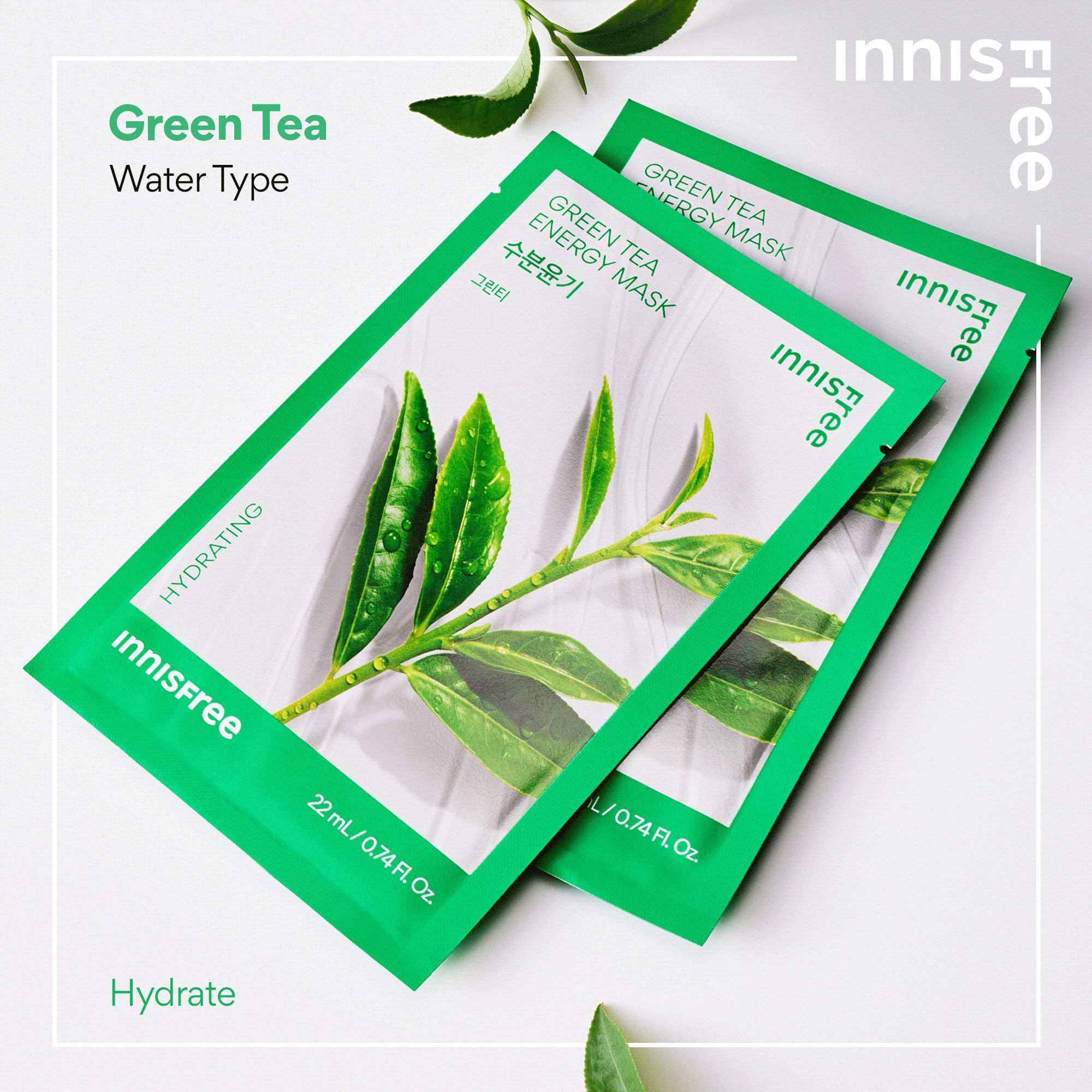 Innisfree Energy Sheet Mask 12 Pack - Korean Face Mask Set with Aloe, Pomegranate & Green Tea for Hydration & Brightening | Perfect for Daily Skincare Routine, Spa Day & Travel Essentials