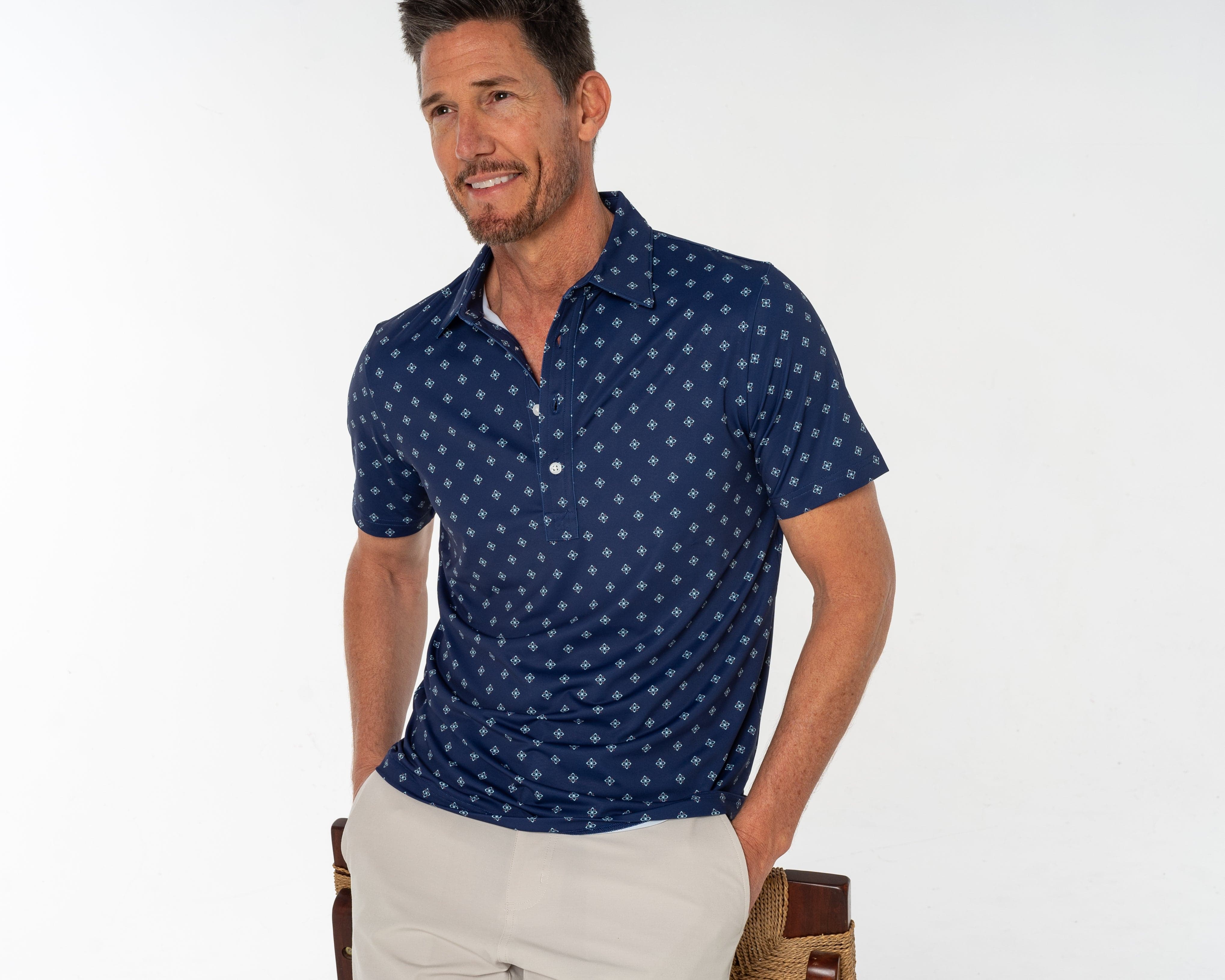 Performance Sport Range Polo Shirt - Saltillo Print in Navy Blue | Breathable & Moisture-Wicking for Golf, Tennis & Active Lifestyle