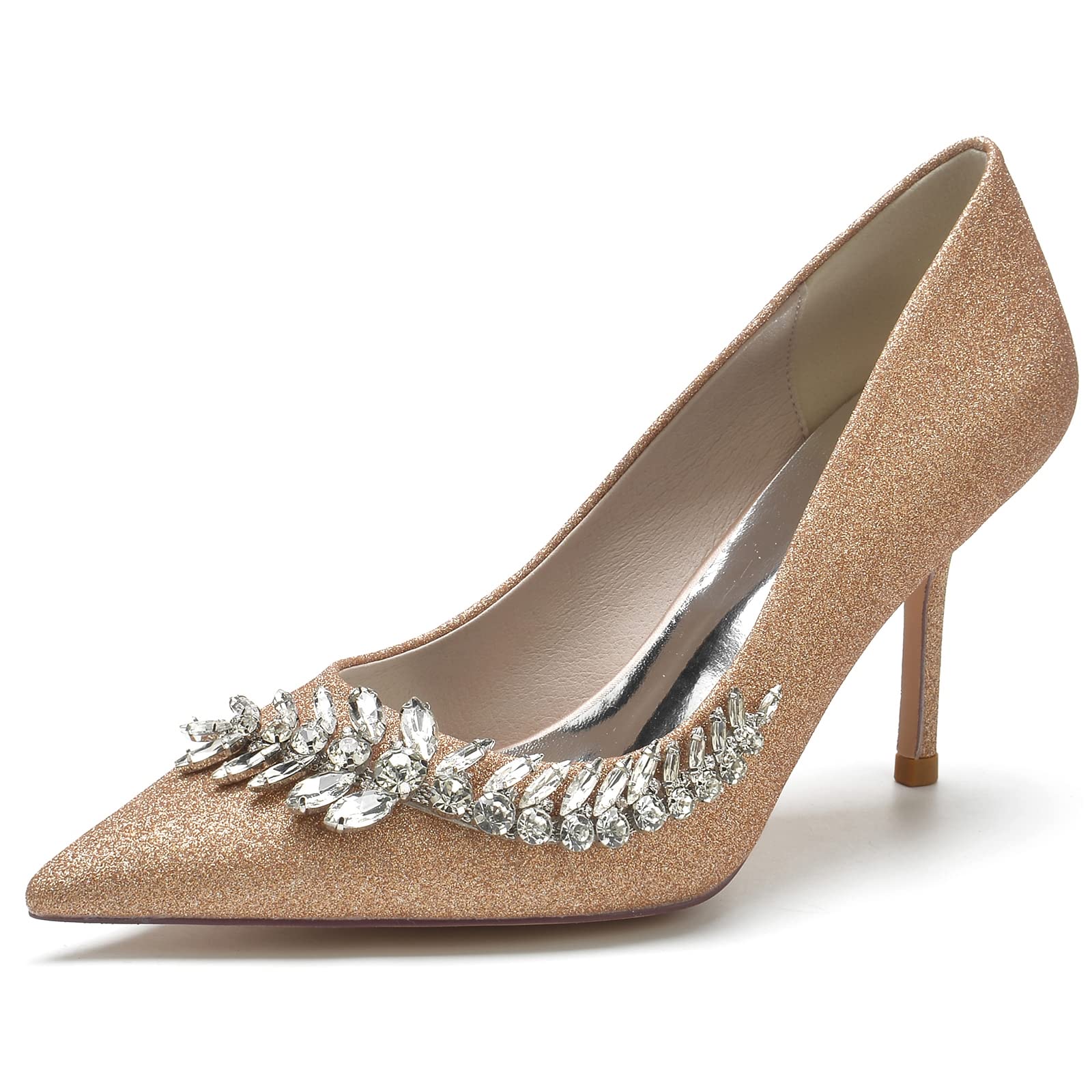 COMFASH 3.3 Inch Wedding Heels - Sparkly Sequins Closed Toe Stiletto Pumps for Bride, Bridesmaid & Formal Events (Champagne, Size 6) | Perfect for Weddings, Proms, Evening Parties & Special Occasions