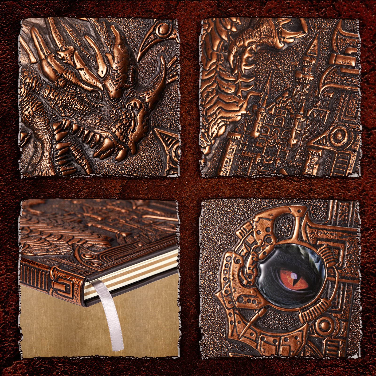 Antique Dragon Embossed Leather Journal Notebook - A5 Hardcover Lined Paper Writing Diary with Pen, Executive Travel Gift for Women & Men (Dark Red) - Perfect for Journaling, Note Taking, and Creative Writing