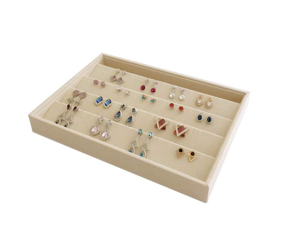 Premium Beige Velvet Jewelry Organizer Tray - Stackable Earring Drawer Insert & Closet Storage Solution for Necklaces, Rings & Bracelets | Perfect for Bedroom Vanity, Travel & Gift Giving