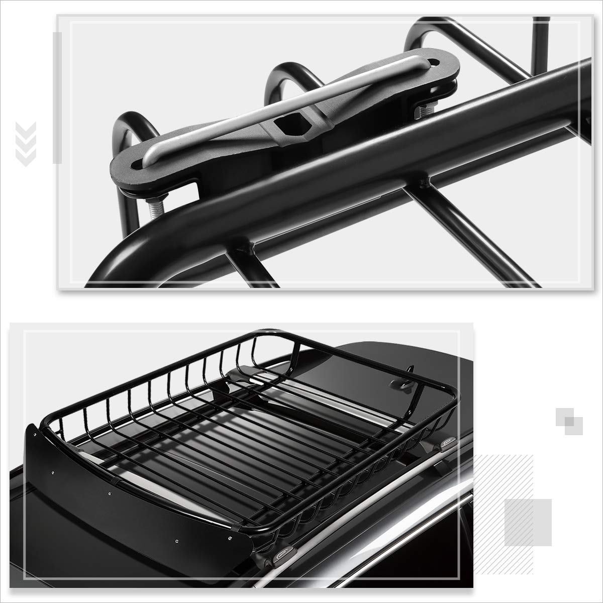 Universal Black Mild Steel Roof Rack Cargo Carrier Basket with Wind Fairing - 51
