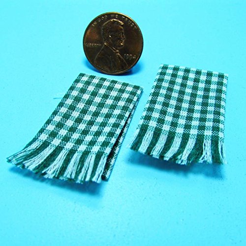 Miniature Dollhouse Kitchen Towel Set - Country Green Checker Pattern KIG - Tiny Fairy Garden Accessories for Dollhouse Decor | Perfect for DIY Miniature Scenes, Fairy Gardens & 1:12 Scale Dollhouse Displays