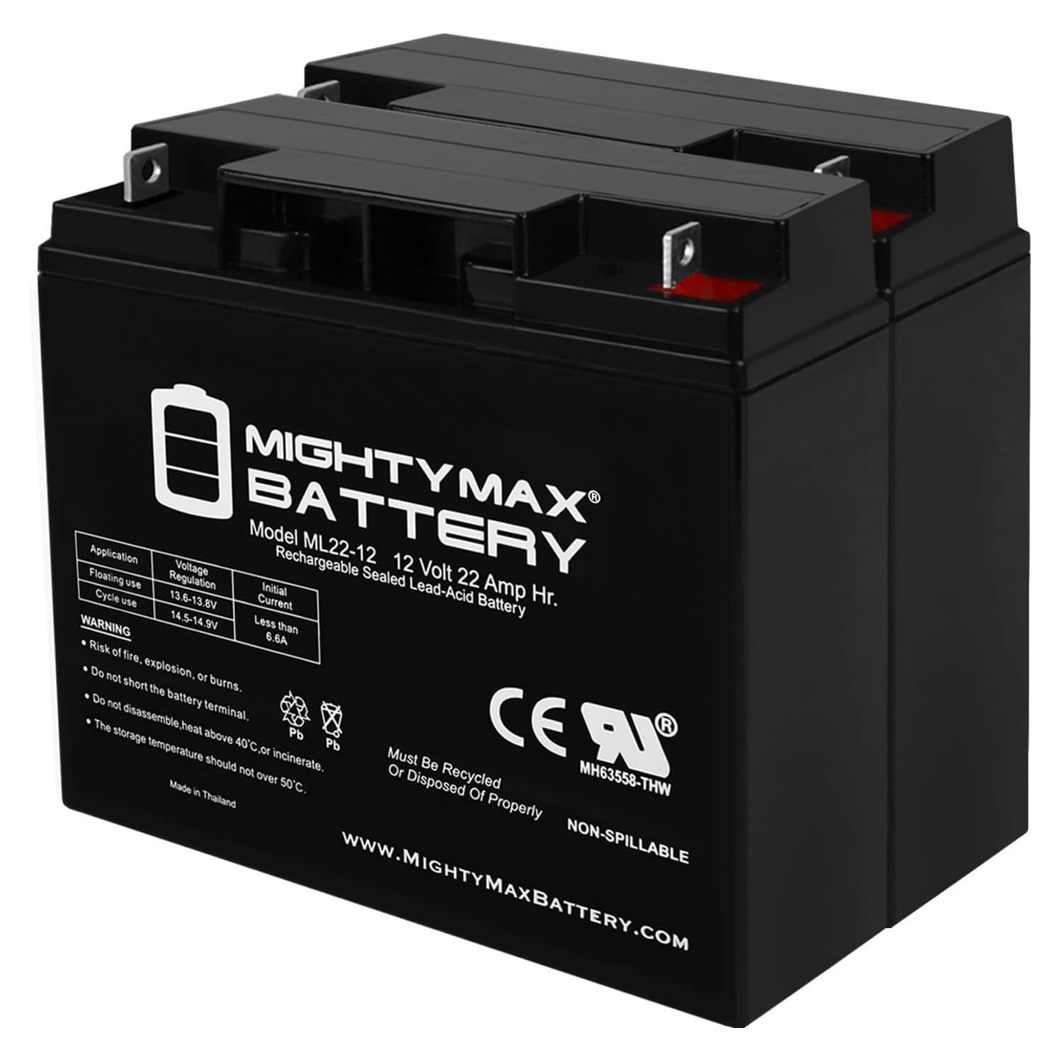 Mighty Max 12V 22AH SLA Replacement Battery for APC SU1000XL & SU1000XLNET UPS - 2 Pack - Perfect for Home/Office Backup Power & Emergency Use