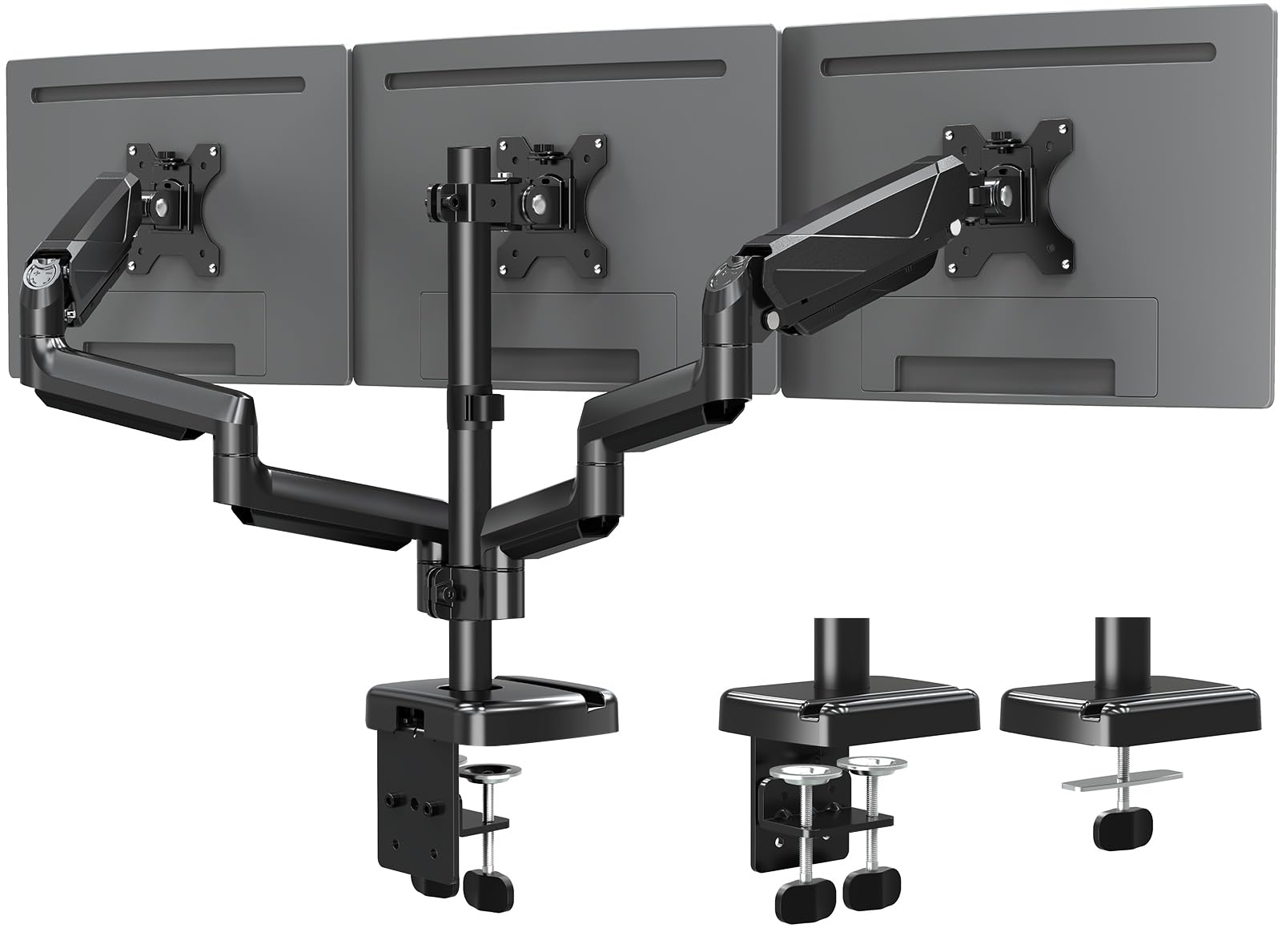 MOUNTUP Triple Monitor Stand Mount - Heavy Duty Gas Spring Monitor Arm for 3 Computer Screens Up to 27 inches, Each Arm Supports 17.6 lbs (MU0006-CA) - Perfect for Home Office, Gaming Setup & Multi-Tasking Workspaces