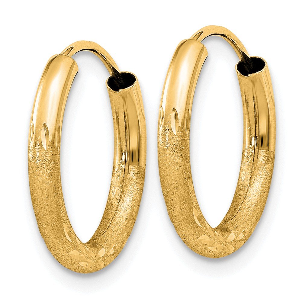 14K Solid Gold 2mm Satin Diamond-Cut Endless Hoop Earrings | Sterling Silver Hoops for Women | Everyday Wear, Gift Giving & Special Occasions