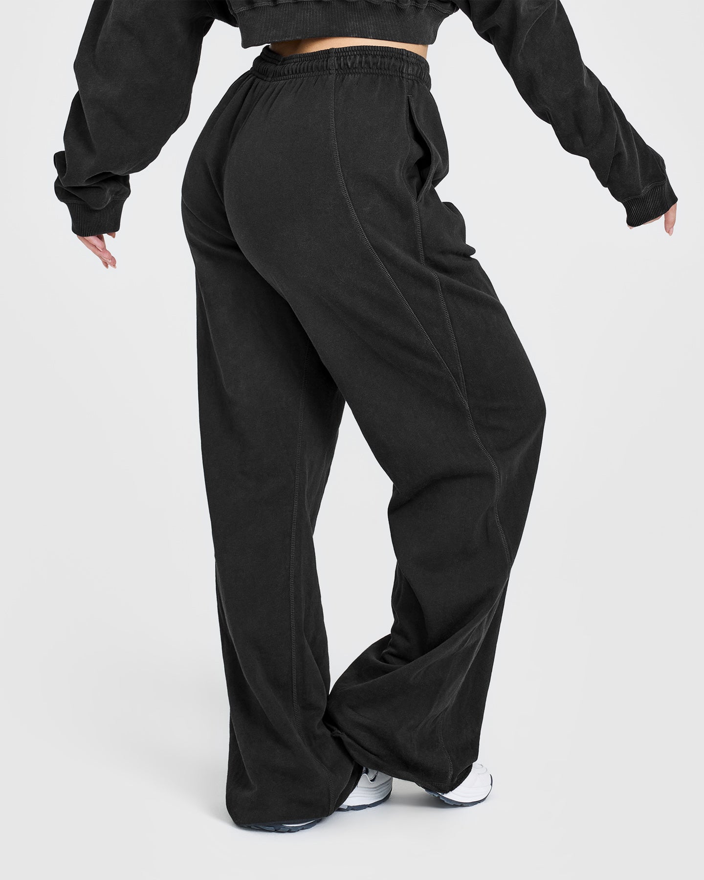 Raw Lounge Wide Leg Joggers with Graphic Print | Washed Black | Women's Casual Pants for Yoga, Travel & Loungewear