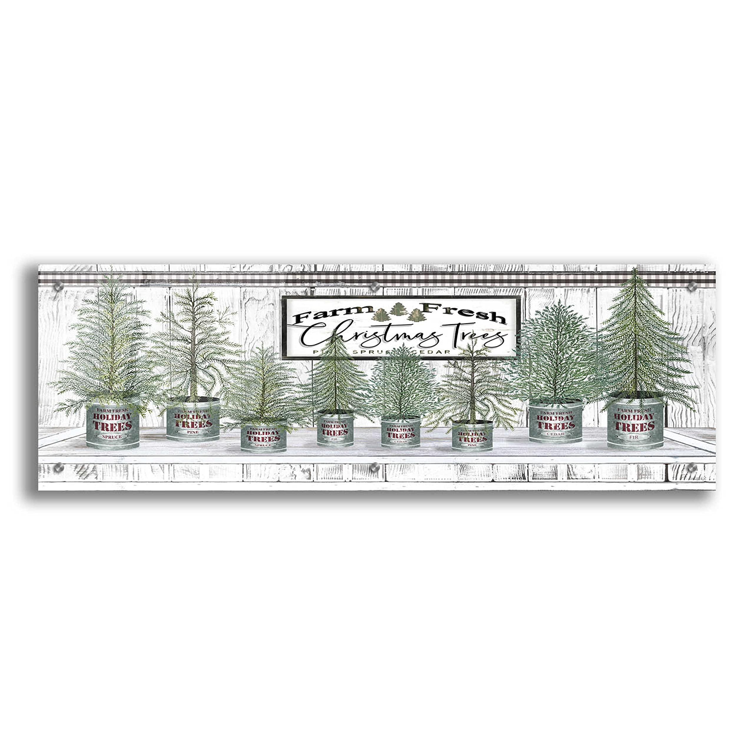 Galvanized Pots White Christmas Trees I - Cindy Jacobs Acrylic Glass Wall Art 36x12 Inches - Holiday Home Decor for Living Room, Bedroom & Office