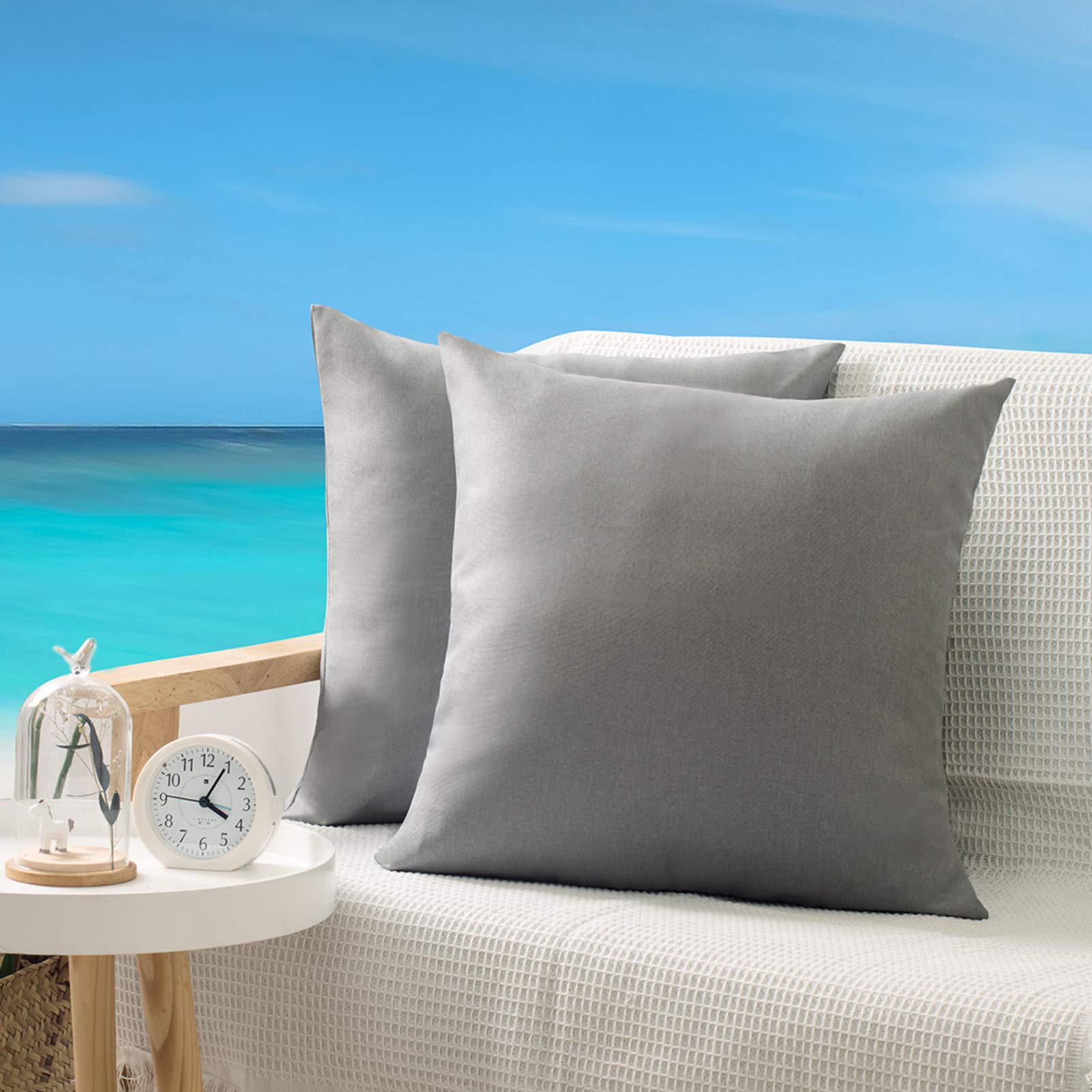 OHCOZZY 2 Pack Waterproof Outdoor Pillow Covers - 16x16 Inch Light Grey Decorative Throw Cushion Cases for Patio, Garden & Poolside Furniture - Perfect for Outdoor Sofas, Chairs and Sun Loungers