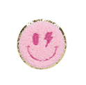 Pink Smiley Face Iron-On Patches - Cute Emoji Icons for DIY Clothing, Bags & Accessories - Perfect for Customizing Jeans, Jackets & Backpacks