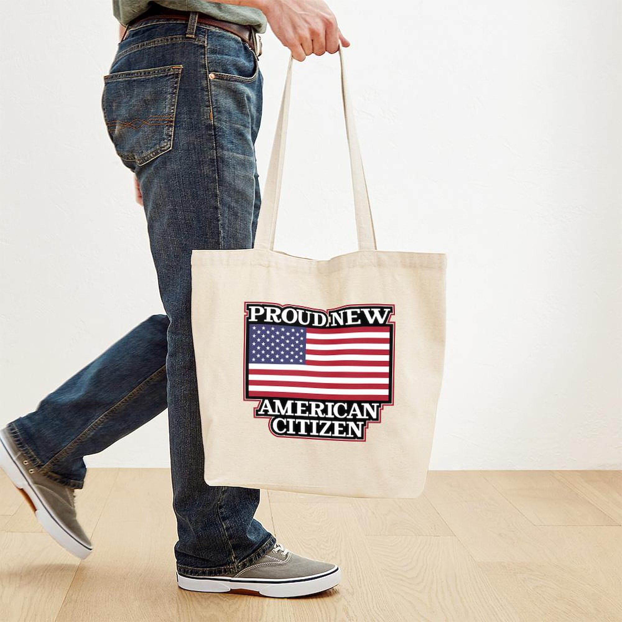 Proud New American Citizen Tote Bag - Natural Canvas Reusable Shopping Bag for Groceries, Beach & Everyday Use | Eco-Friendly & Durable