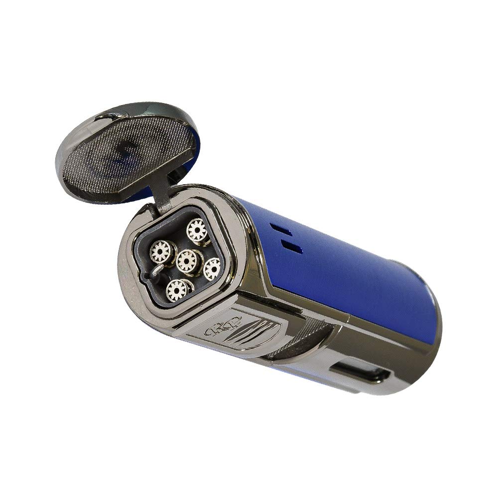 Rocky Patel Envoy 5 Torch Lighter - Premium Gunmetal & Blue Butane Lighter for Cigars, Cigarettes & Outdoor Use