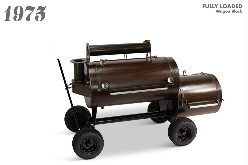 Workhorse Pits 1975 BBQ Smoker Grill with Upper Rack, Cowboy Firebox & Black Wagon Body - Perfect for Backyard Grilling, Camping & Outdoor Cooking