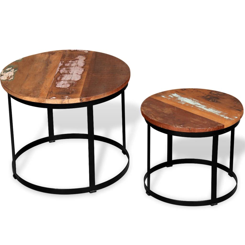 CHARMMA Nesting 2-Piece Round Coffee Table Set - Rustic Reclaimed Wood & Iron Frame - Easy Assembly Living Room Furniture - Perfect for Small Spaces, Apartments & Cozy Home Decor