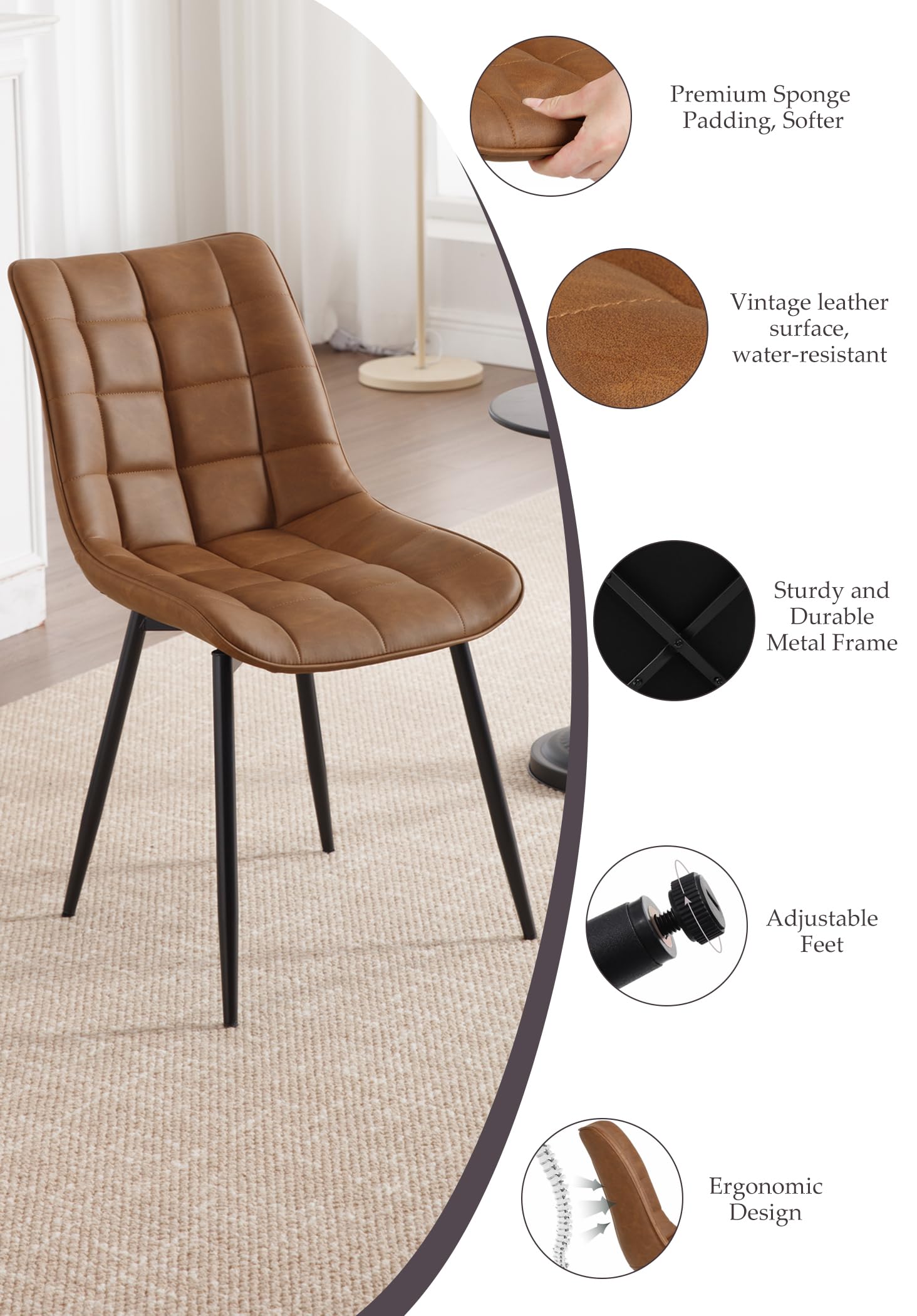 WOLTU 2-Piece Dining Chair Set - Light Brown Faux Leather Kitchen Counter Chairs with Backrest & Padded Seat for Living Room, Lounge & Reception Areas | Perfect for Small Spaces, Breakfast Nooks & Home Offices