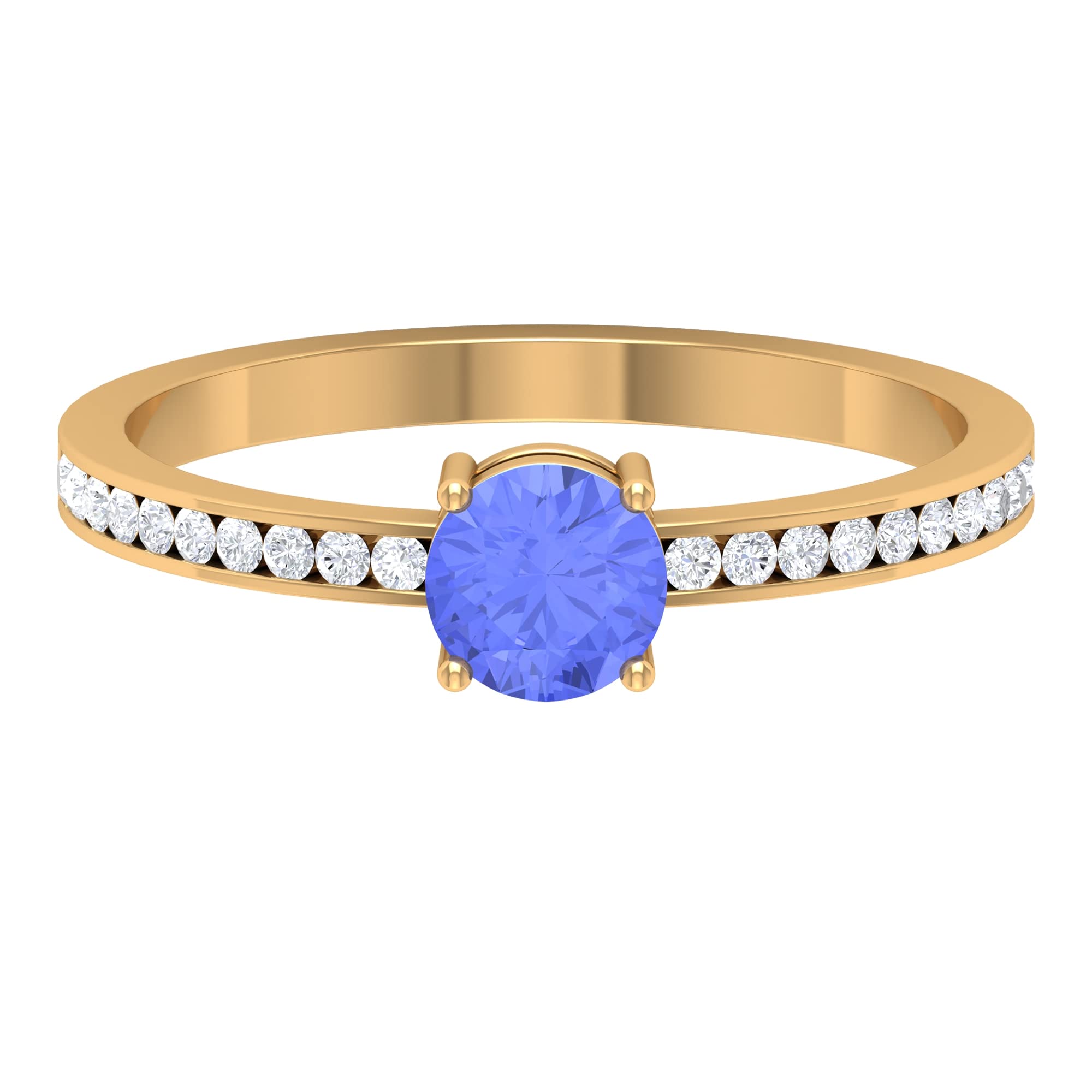 3/4 CT Tanzanite and Diamond Ring for Women - 14K Solid Gold Blue Tanzanite Engagement Ring - 5mm Round Cut Tanzanite Wedding Band | Perfect for Anniversary, Proposal & Special Occasions