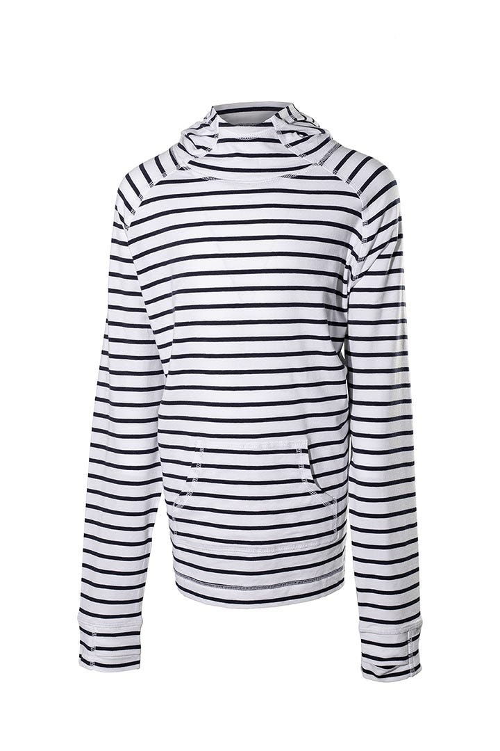 LumaLeo Kids Hoodie - White and Navy Striped Pullover for Boys & Girls | Cozy Fleece Jacket for School, Playdates & Outdoor Activities