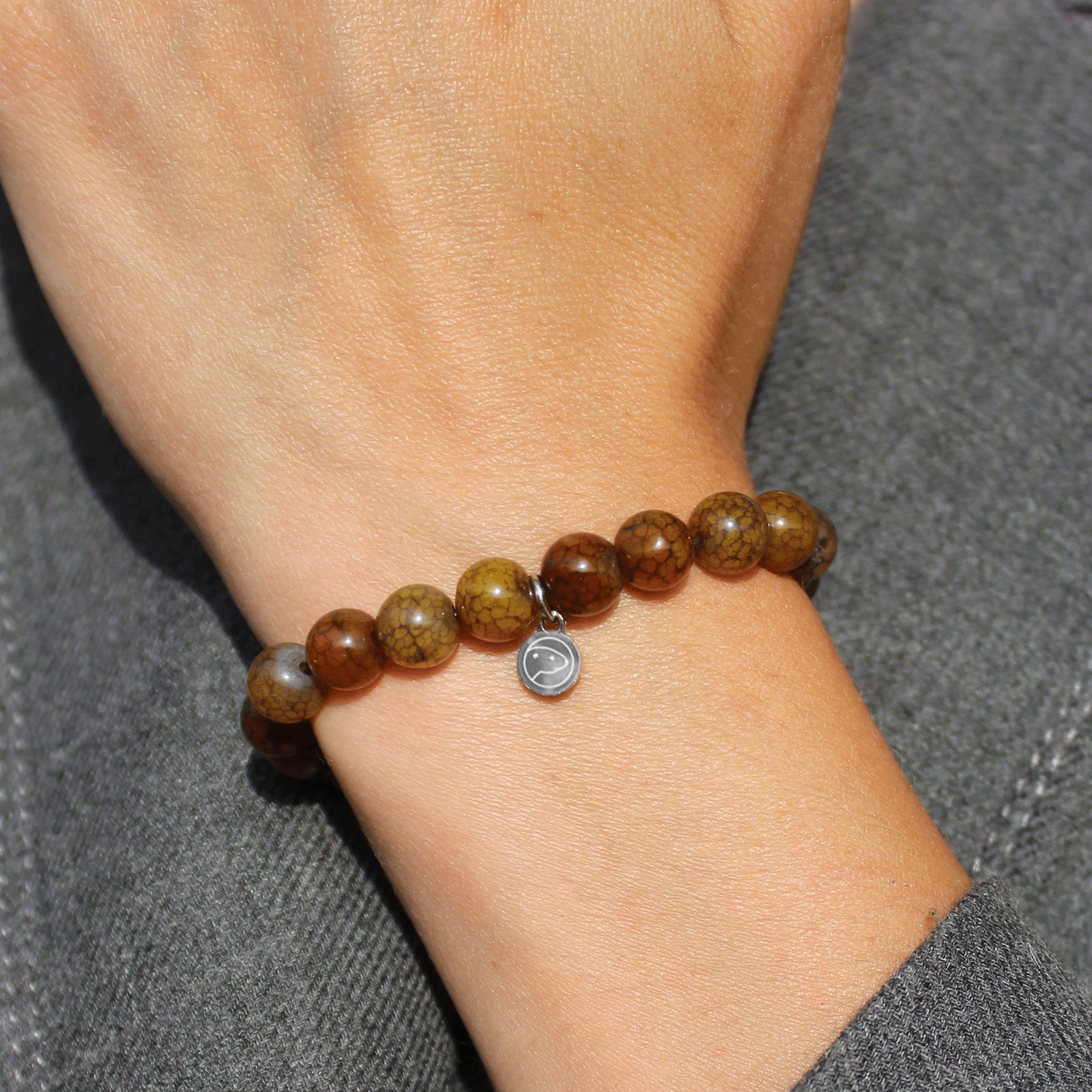 Brown Dragon Pattern Agate Bracelet for Women - Natural Stone Beaded Wristband for Spiritual Healing, Meditation & Fashion Accessories - Perfect for Yoga, Boho Style & Gift Giving
