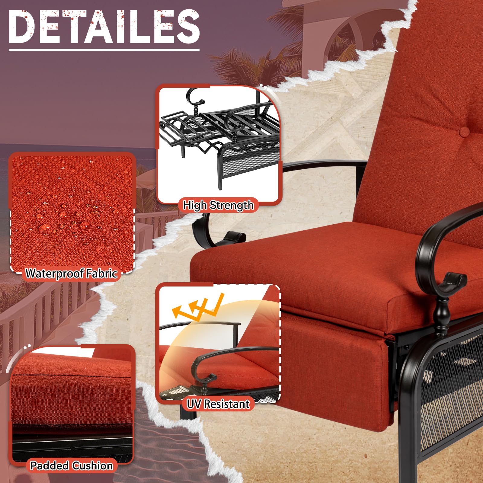 **Adjustable Outdoor Lounge Chair with Recliner & Side Table Set - Patio Chaise with Red Cushion & Umbrella for Poolside, Garden, or Backyard Relaxation**