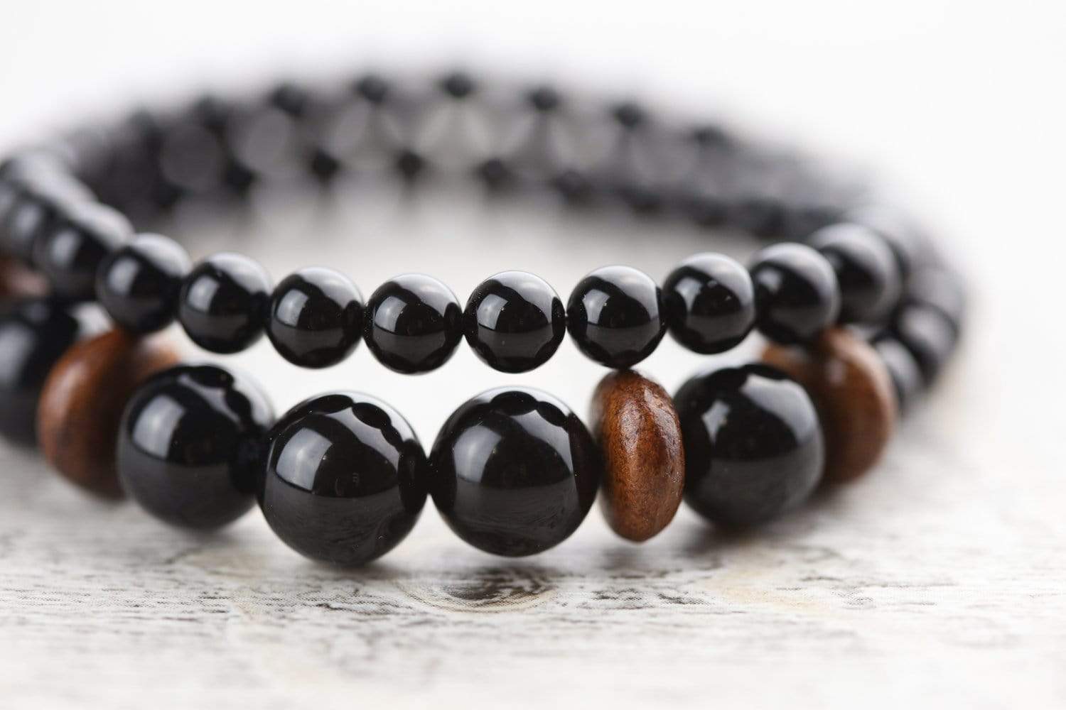 Natural Black Onyx and Wood Double Wrap Bracelet for Men & Women - Grounding Energy, Stress Relief, Spiritual Healing - Perfect for Meditation, Yoga, and Daily Wear