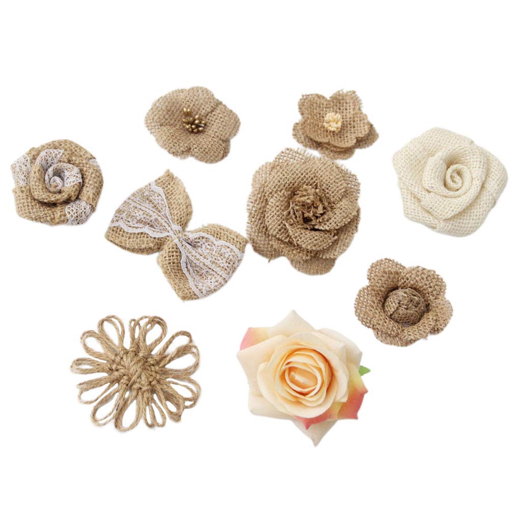 9 Pcs Artificial Flower Decor Set - Fake Linen Flowers for Wedding, Party, Costume & Home Decoration | Elegant Floral Ornaments for Centerpieces, Bouquets & Table Arrangements