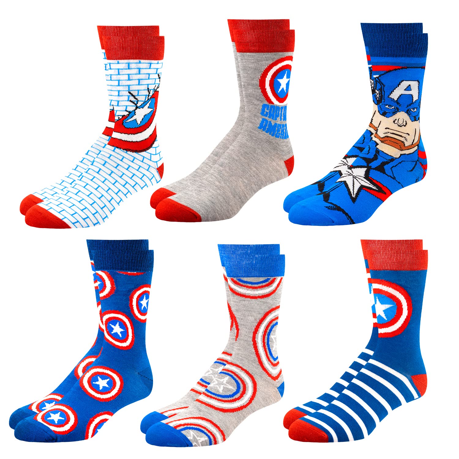 Marvel Legends Superhero Socks for Men & Boys - 6-Pack Athletic Crew Socks - Breathable Cotton Socks for Sports, Gym & Daily Wear - Spider-Man, Iron Man & Avengers Themed Socks