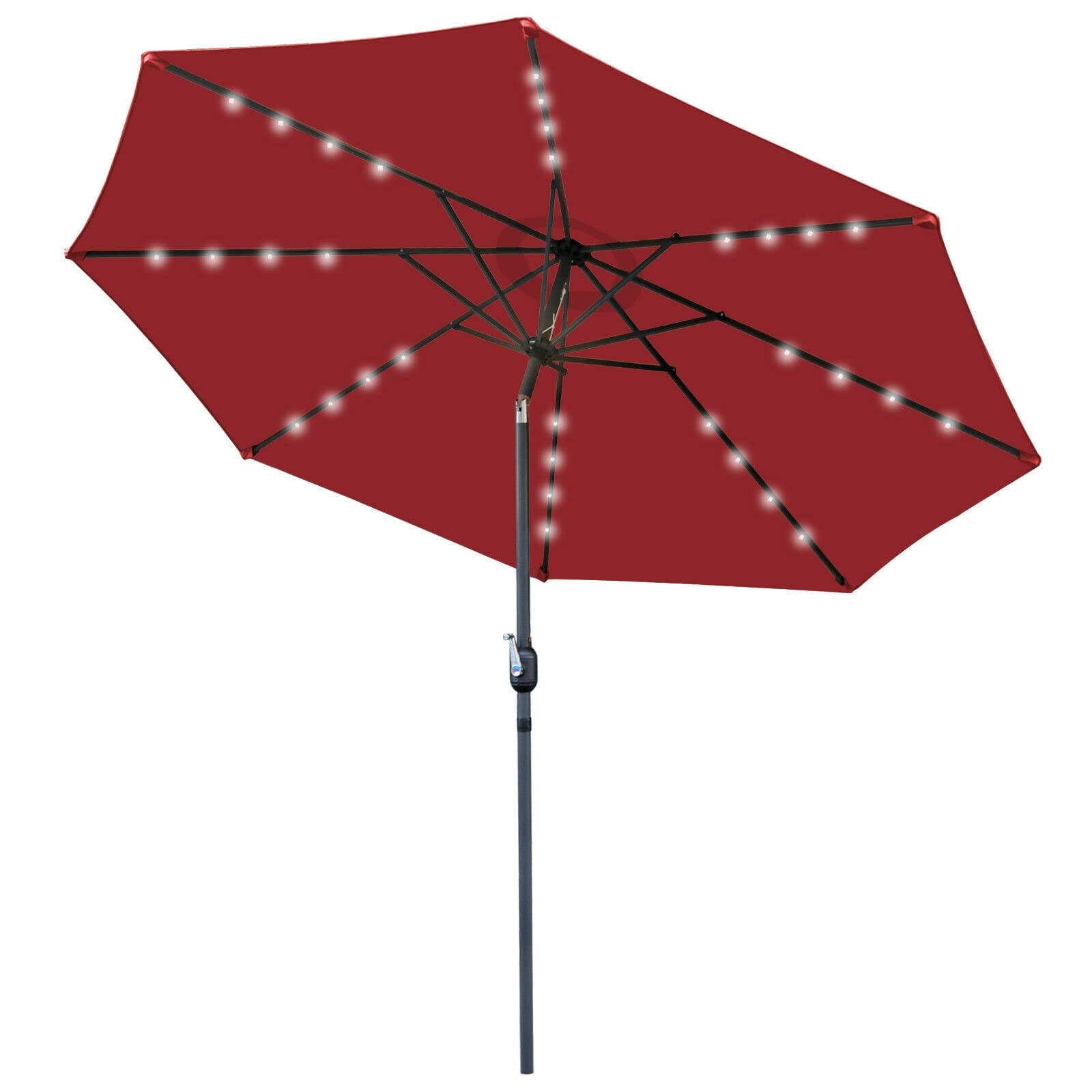 Zedfire 10FT Solar Patio Umbrella with 24 LED Lights, Steel Crank Mechanism, Burgundy - Perfect for Outdoor Dining, Poolside Lounging, and Backyard Relaxation