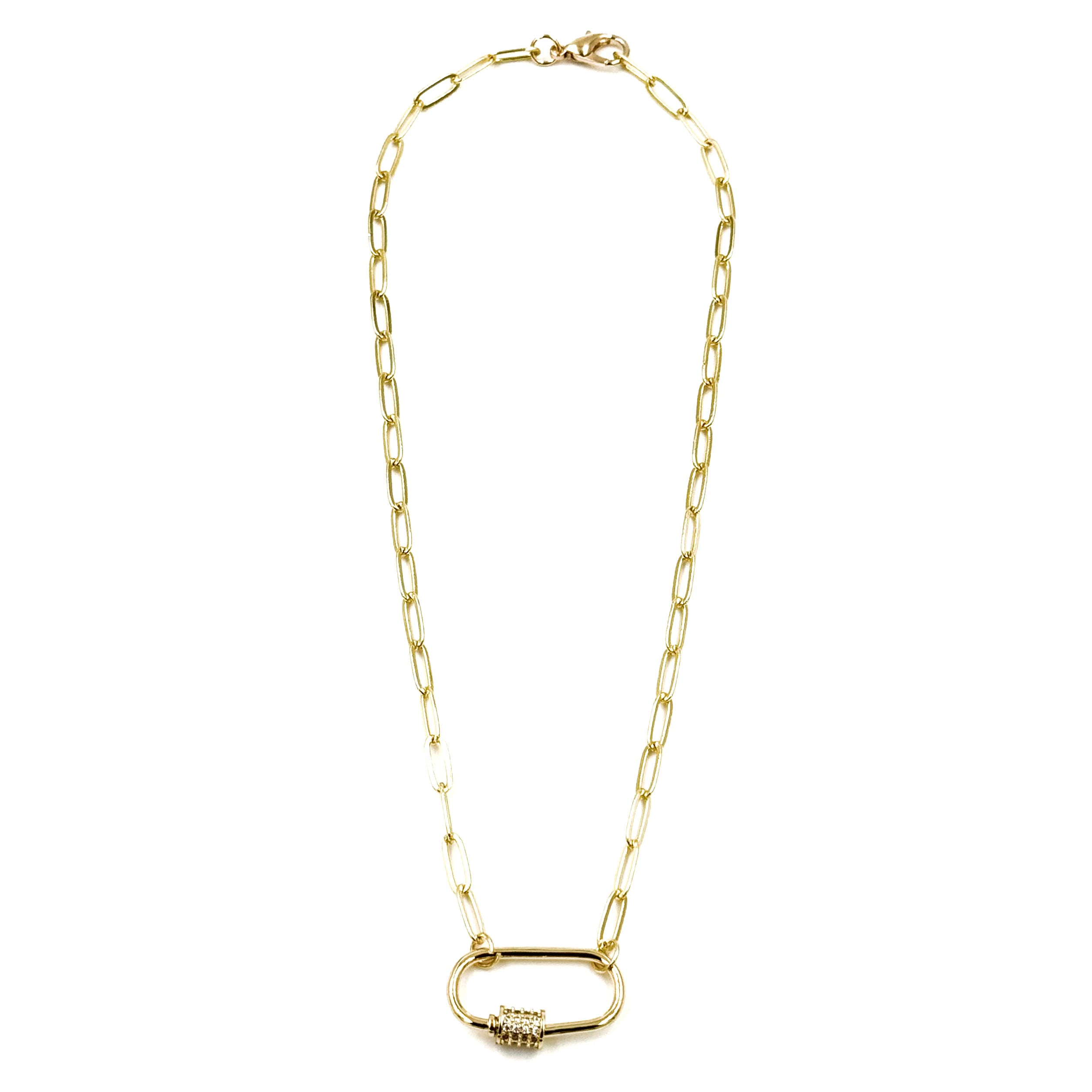 Ashley Gold Stainless Steel Gold Plated CZ Lock Link Chain Necklace for Women - Elegant Layered Jewelry for Party, Wedding & Everyday Wear