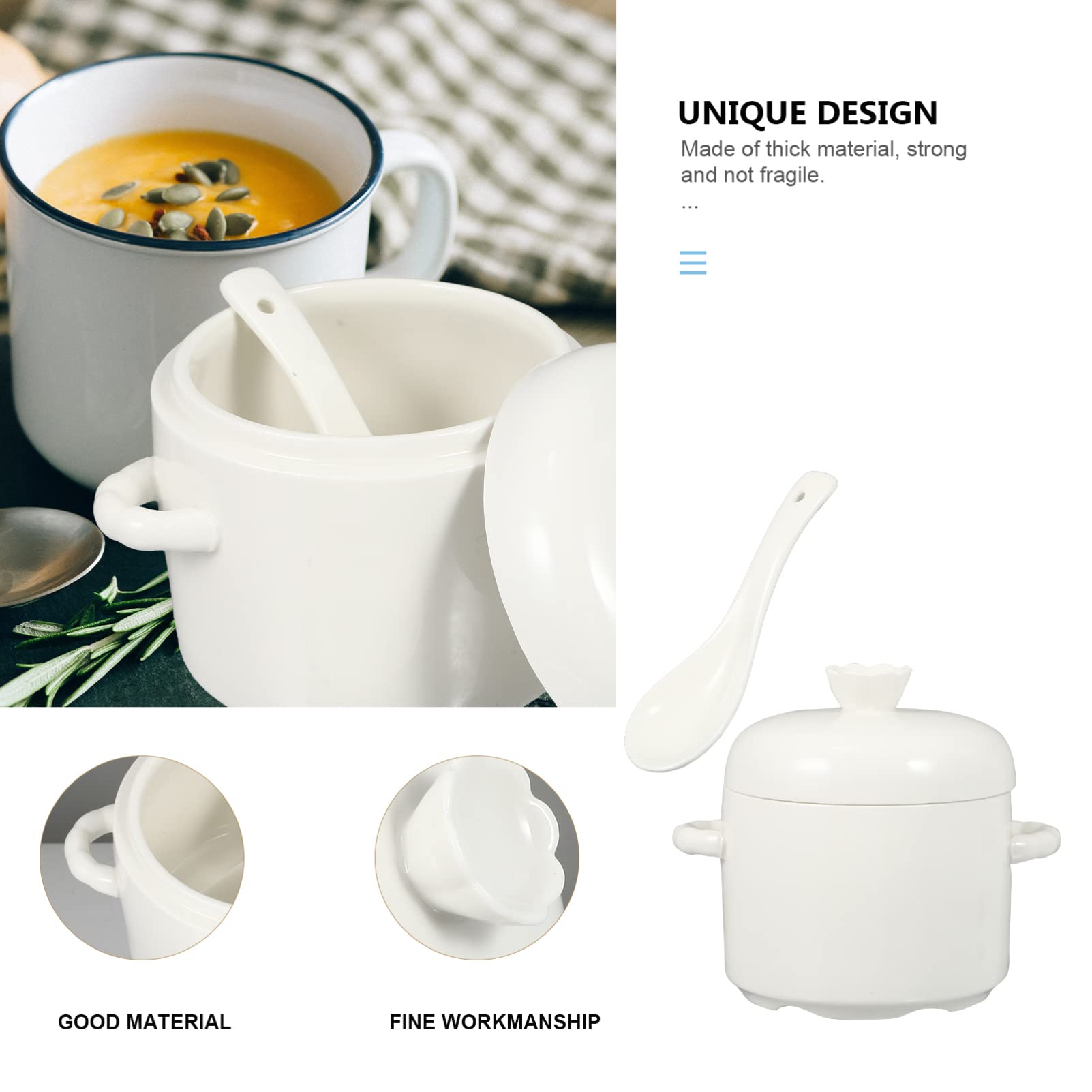 Hemoton Ceramic Stewing Bowl Set with Lid - 460ml Soup Pot, Dessert Bowl & Stew Pot for Kitchen | Perfect for Slow Cooking, Serving Soups & Storing Leftovers