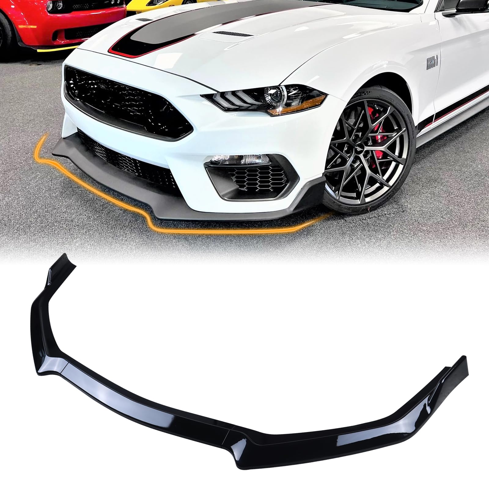 Glossy Black Front Bumper Lip Spoiler for 2018-2023 Ford Mustang GT | Chin Splitter Diffuser Protector | Body Kit Air Dam Mustang Accessories | Perfect for Street Racing & Car Shows