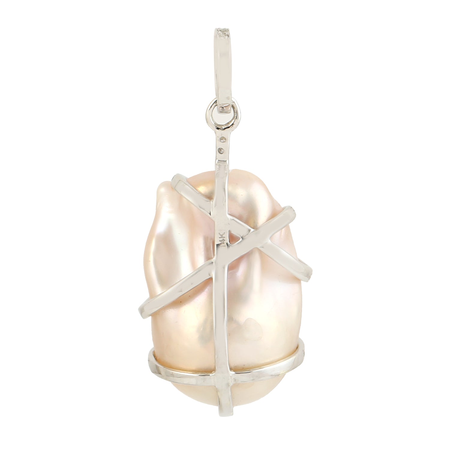 Exquisite Baroque Pearl & Pave Diamond Handmade Designer Pendant in 14K White Gold - Perfect for Weddings, Anniversaries & Special Occasions