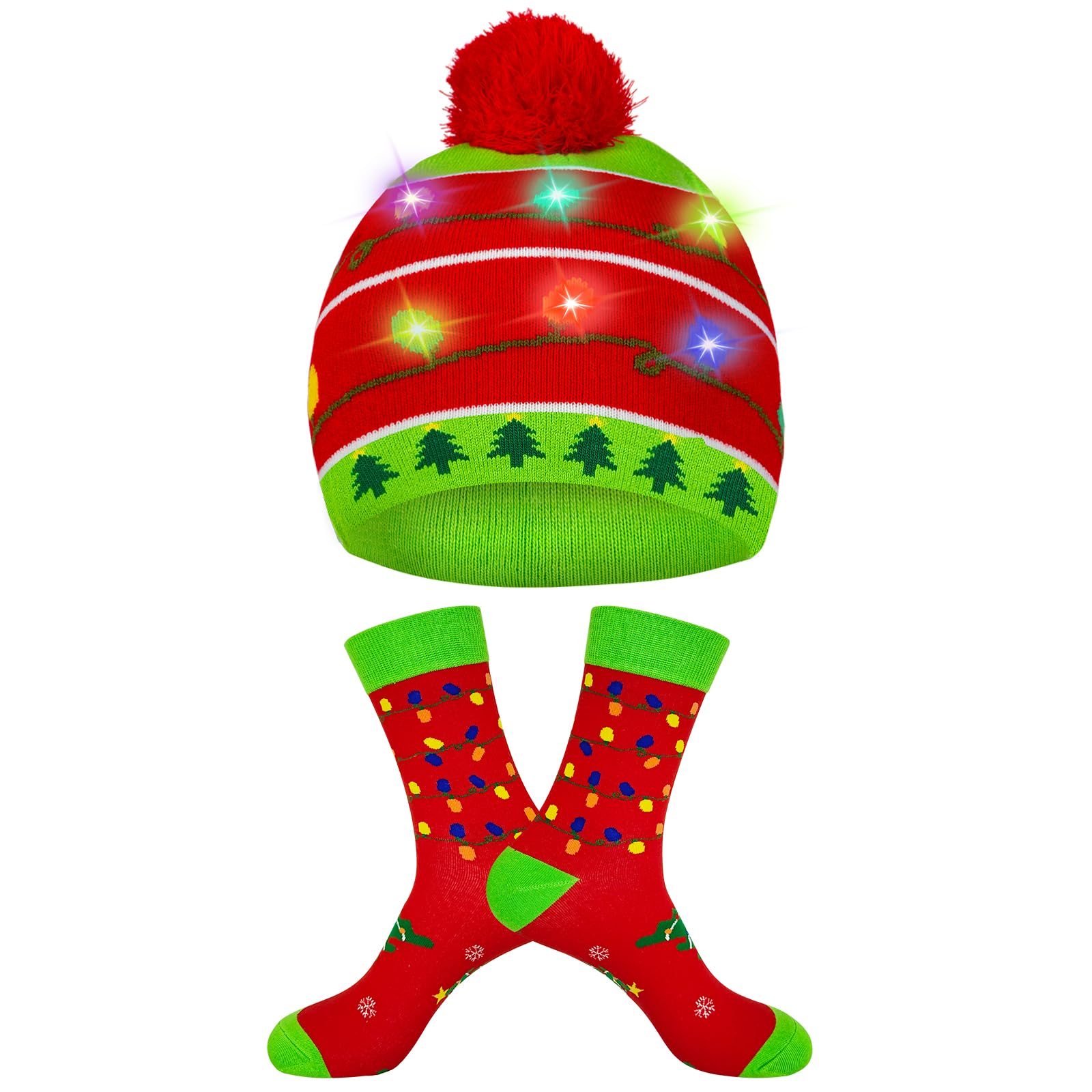 LED Christmas Beanie Hat with Light Up Pom Pom - Warm Winter Knit Cap for Men, Women & Teens - Perfect Holiday Gift & Xmas Party Accessory - Great for Outdoor Activities, Festive Gatherings & Cold Weather
