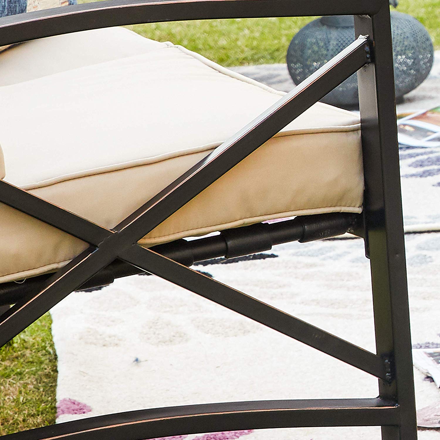 8-Piece Outdoor Patio Conversation Set with Loveseat, Cushioned Chairs, Coffee Table & Side Tables - Durable Metal Bistro Furniture for Garden, Backyard, Poolside & Terrace (Khaki)