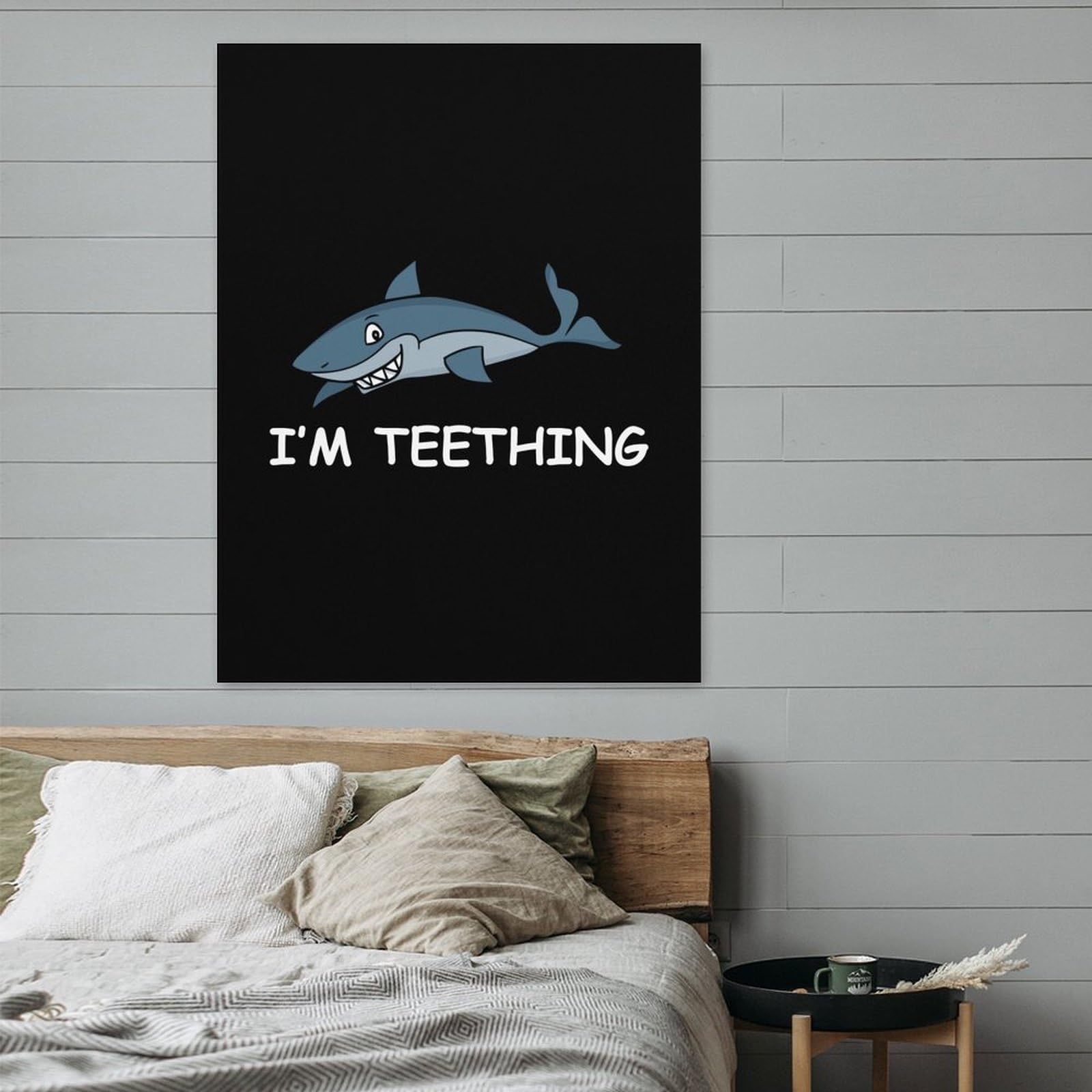 Shark Teeth Canvas Wall Art - 18x24 Inch (45x60cm) Wooden Framed Poster for Nursery, Kids Room & Baby Shower Decor - Perfect for Shark Lovers & Ocean Theme Bedrooms