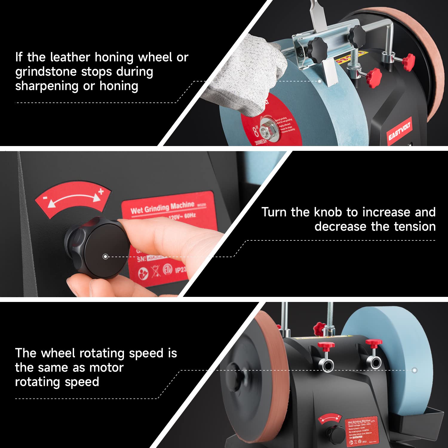 Eastvolt 8 Inch Wet Sharpener - 120RPM Wet Grinding Machine for Kitchen Knives, Woodworking Tools & Chisels | Perfect for Home, Workshop & Professional Use