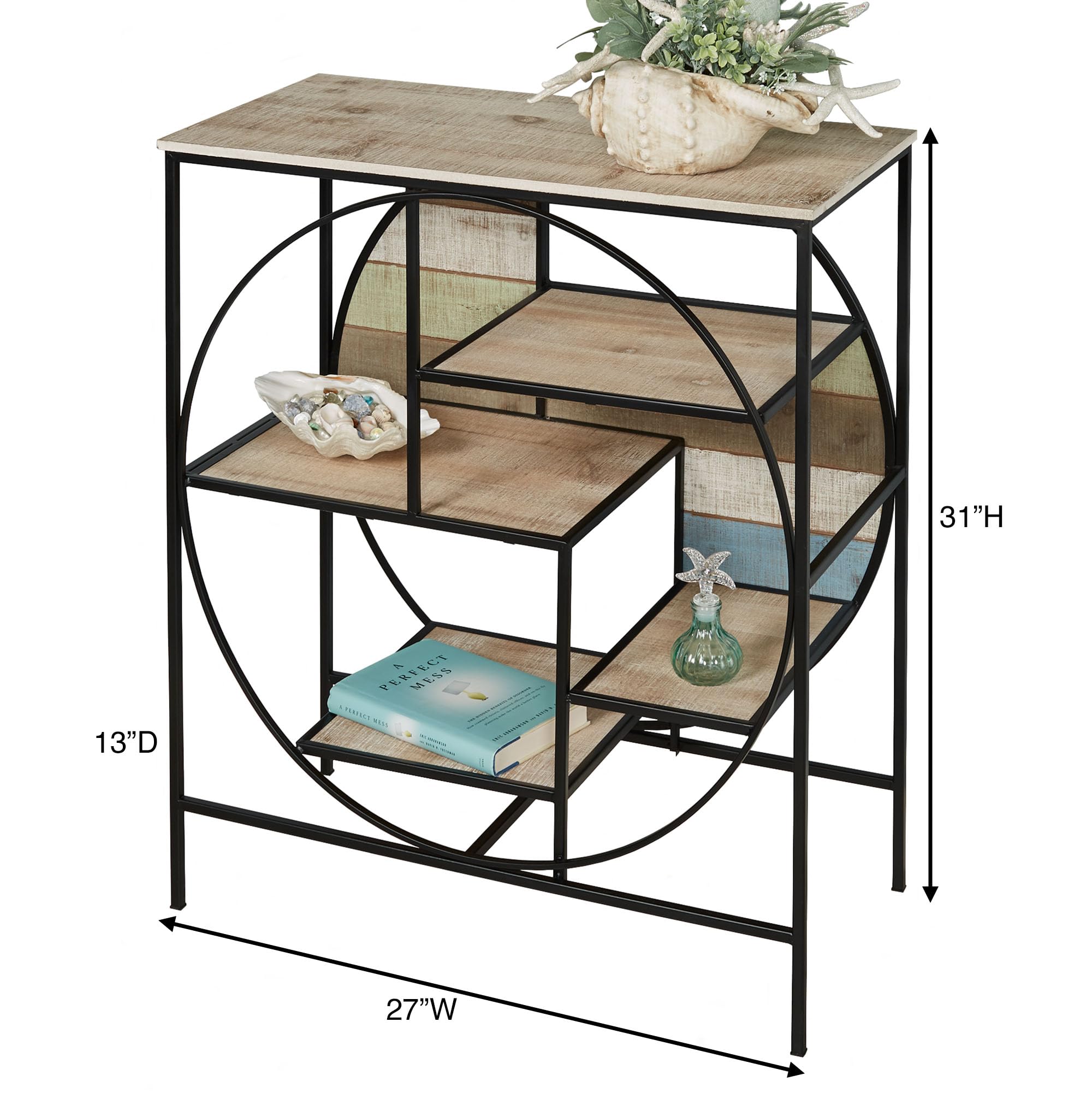Delray Coastal Console Table - Wooden & Metal Entryway Table in Blue, Natural, Seafoam, White, Black - Seaside Theme Display Shelf for Living Room, Bedroom, Kitchen Furniture - Perfect for Beach House Decor & Coastal Home Styling