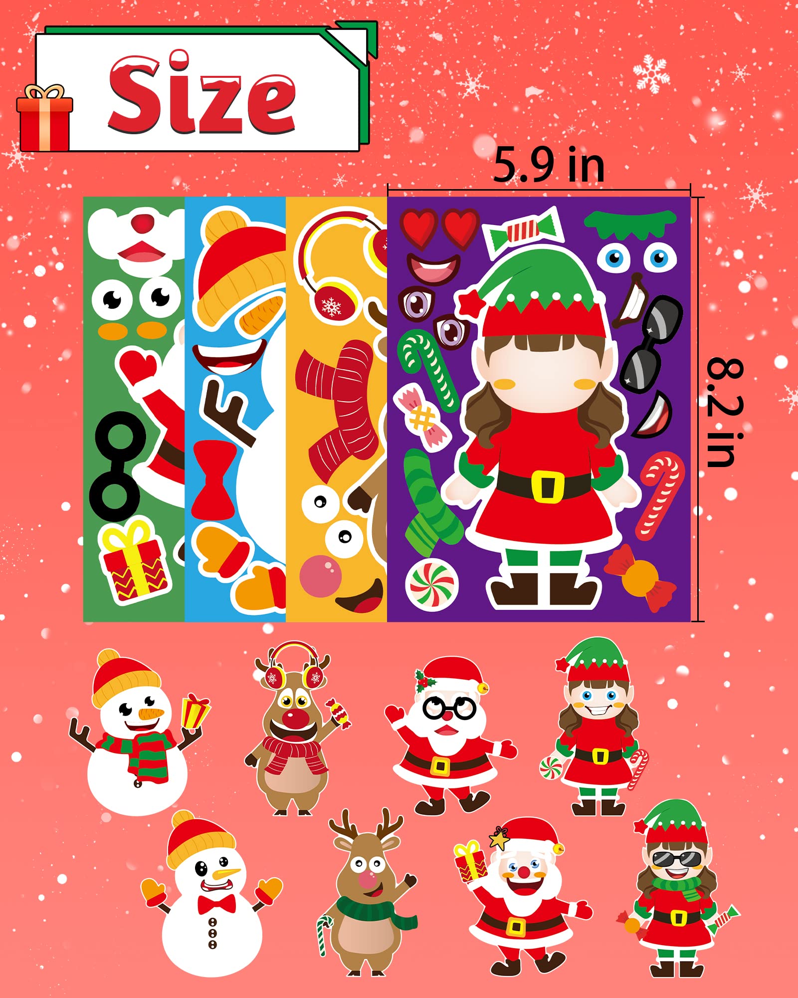 40 Sheets Christmas Stickers for Kids - DIY Santa Snowman Reindeer Elf Face Stickers, Holiday Party Favors, Craft Activities & Christmas Games for Boys & Girls | Perfect for Gift Wrapping, Scrapbooking & Holiday Decorations