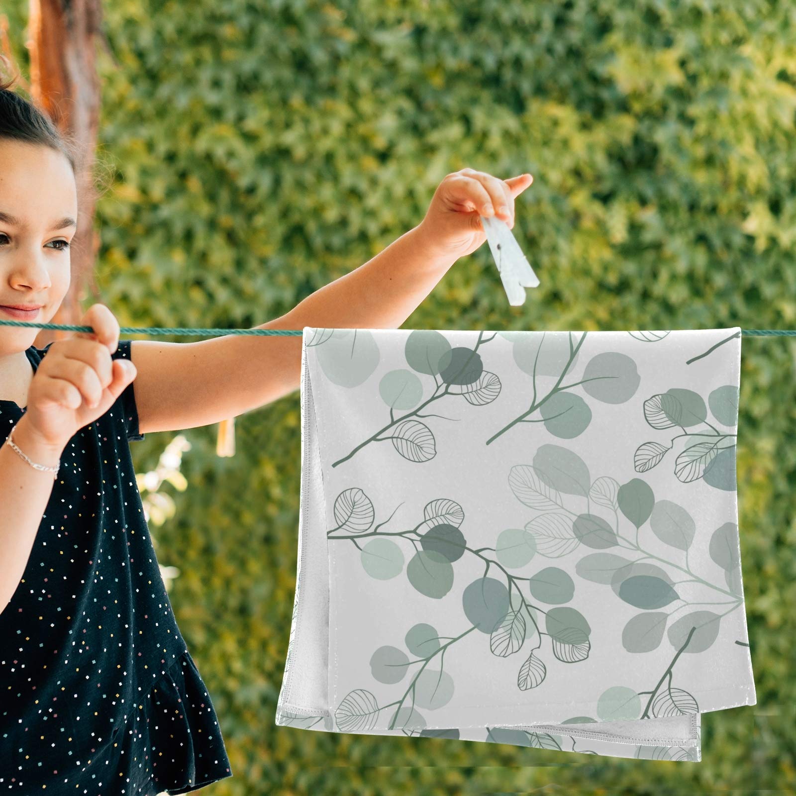 Premium Eucalyptus Leaves Branch Set of 2 - Soft Absorbent Washcloths & Hand Towels (28.3x14.4 inches) for Bathroom, Spa, and Home Decor - Eco-Friendly Cotton Towels for Luxury Bathing & Guest Towels