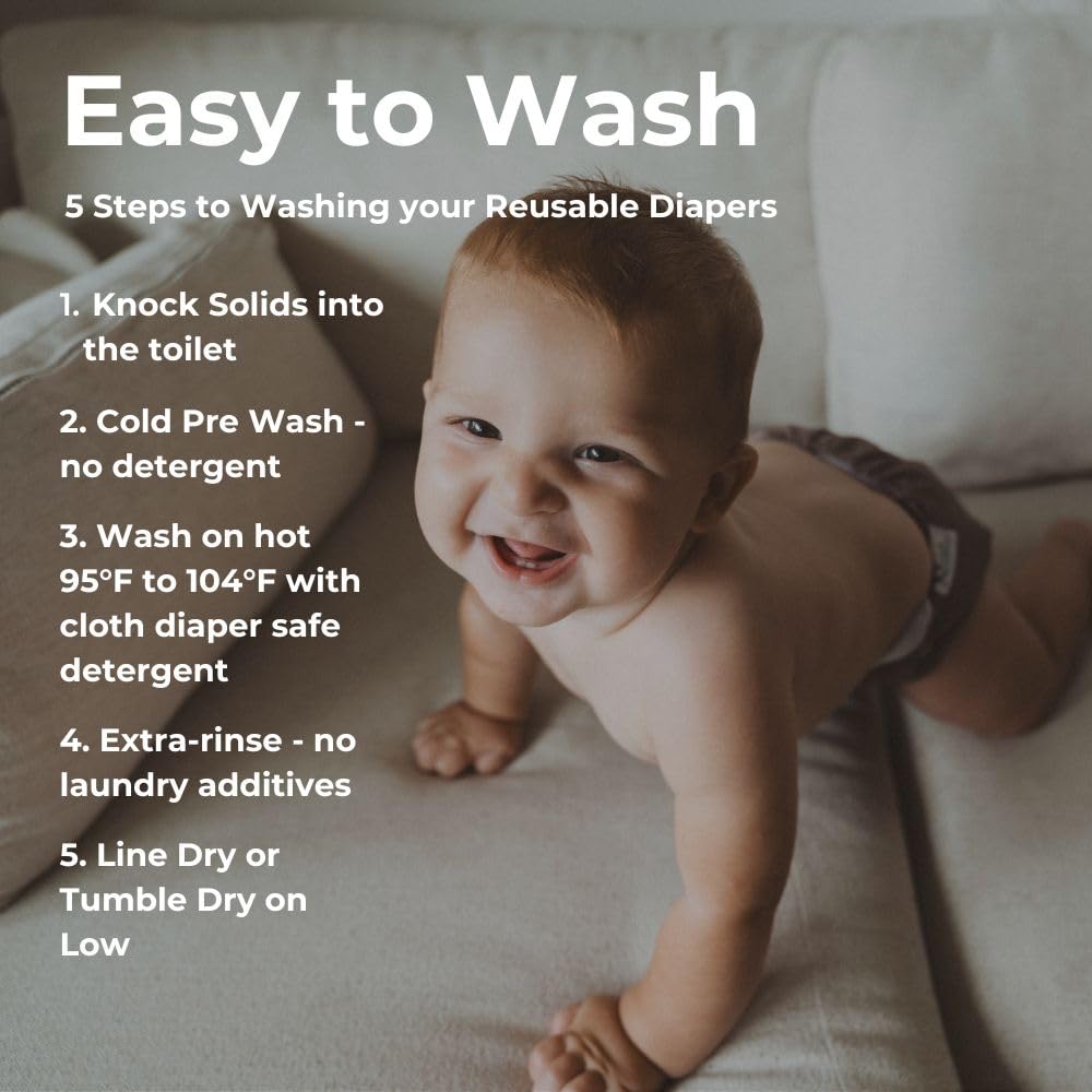 Nora's Nursery 7-Pack Cloth Diapers with Bamboo Inserts & Wet Bag - Reusable, Washable, Adjustable Pocket Diapers for Newborns to Toddlers - Waterproof, Eco-Friendly Baby Diapering Solution - Perfect for Daycare, Travel & Home Use