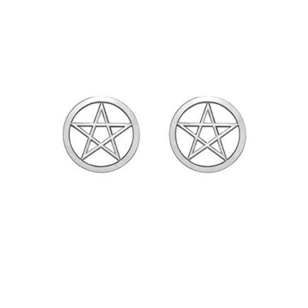 RUIZHEN Stainless Steel Supernatural Star Pentagram Pentacle Stud Earrings - Wicca Pagan Jewelry for Witchcraft, Rituals & Gothic Fashion