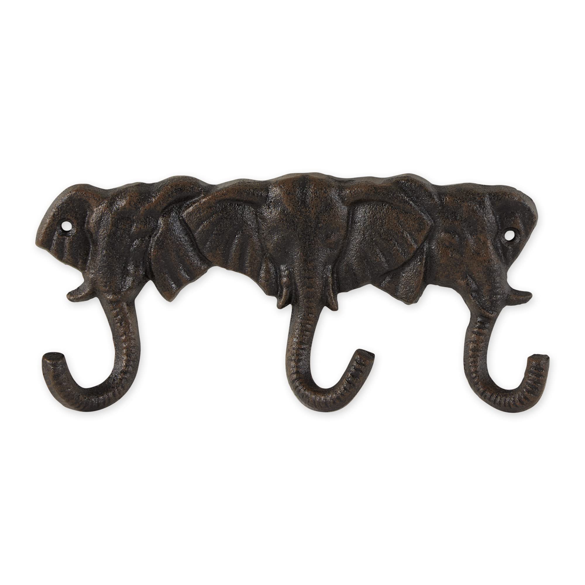 DII Decorative Cast Iron Wall Hook Set - Triple Elephant Design for Keys, Coats & Hats - Rustic Home & Entryway Organizer