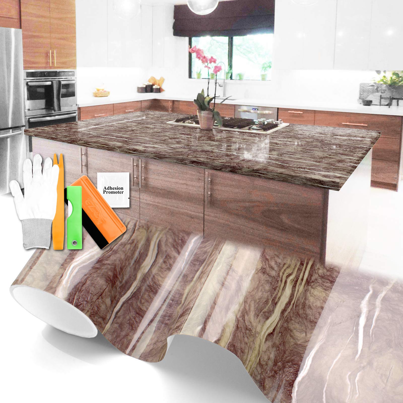 Premium Self-Adhesive Marble Granite Countertop Vinyl Wrap - Peel & Stick Faux Stone Cover Film for Kitchen, Bathroom, Office (36