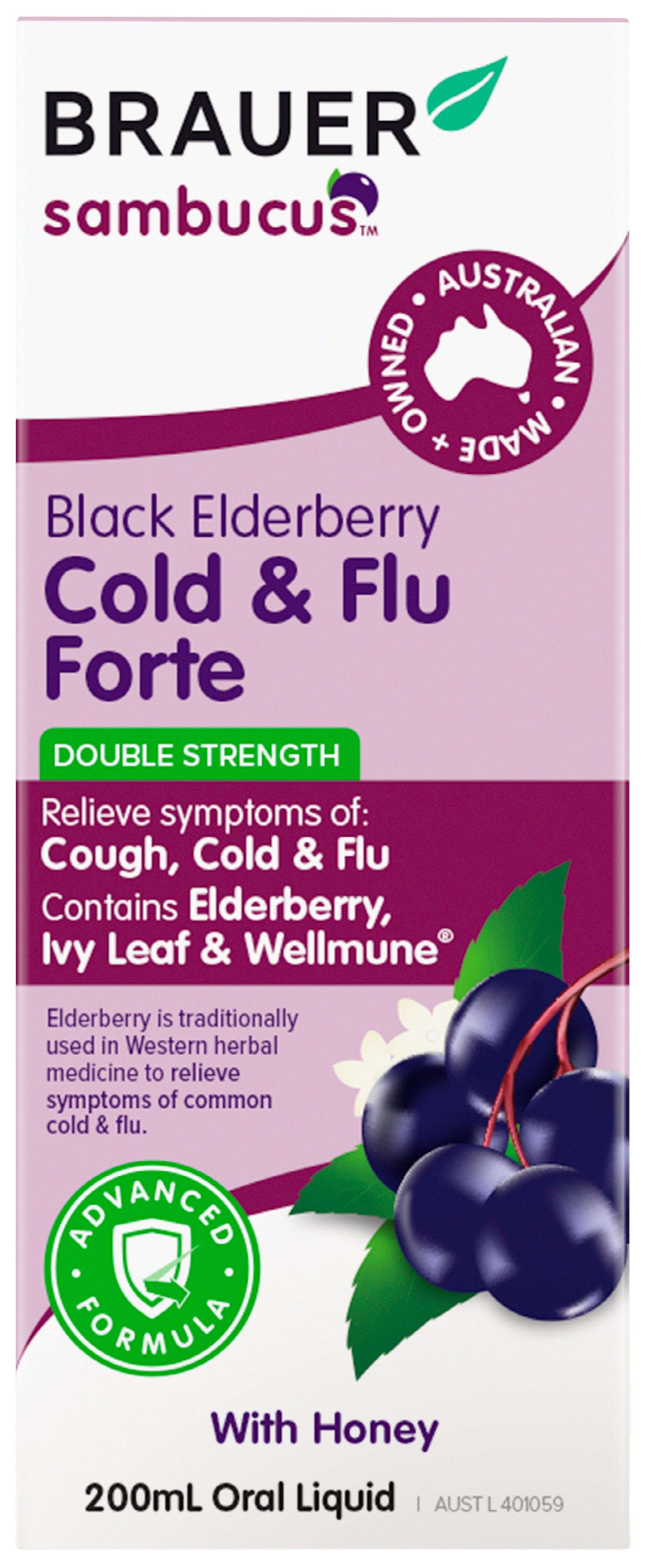 Brauer Sambucus Black Elderberry Cold & Flu Forte - Immune Support Supplement for Adults & Kids - Boost Immunity During Cold & Flu Season - Great for Travel, School & Work Wellness