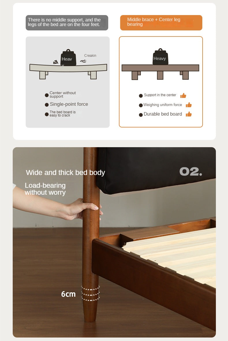 Solid Poplar Wood Bed Frame - Queen Size Retro Platform Bed with Soft Upholstered Headboard - Perfect for Master Bedroom, Guest Room, and Cozy Farmhouse Decor