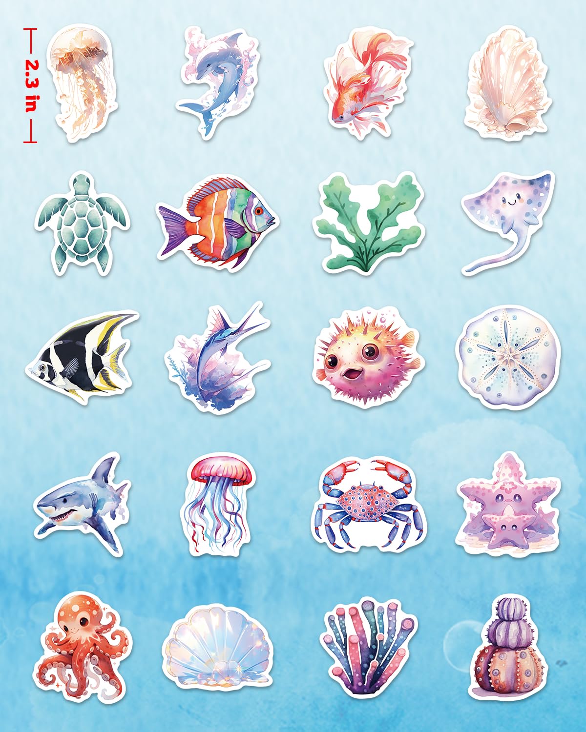 100 Pcs Ocean Animal Stickers - Cute Sea Creature Vinyl Stickers for Kids, Water Bottles, Laptop Decor - Perfect for Party Favors, DIY Crafts & Scrapbooking - Waterproof & Durable Decals for School, Home & Office Use
